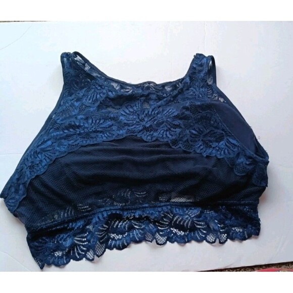 Pure Beauty Rene Rofe Bralette Size 3X Navy Blue Lace Wireless Lounge Bra - Picture 3 of 5